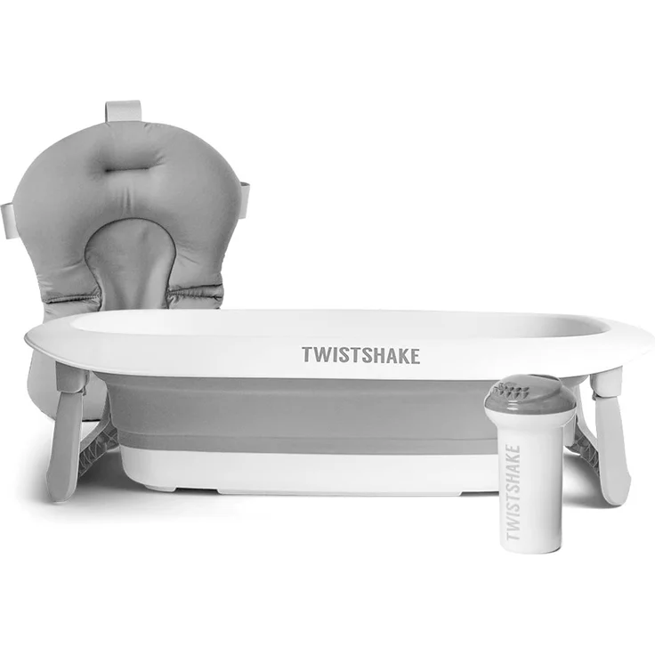 Twistshake Badeset Faltbare Babywanne Anti-Rutsch-Kissen Krug zum Ausgießen Grau / Weiss – Bild 2