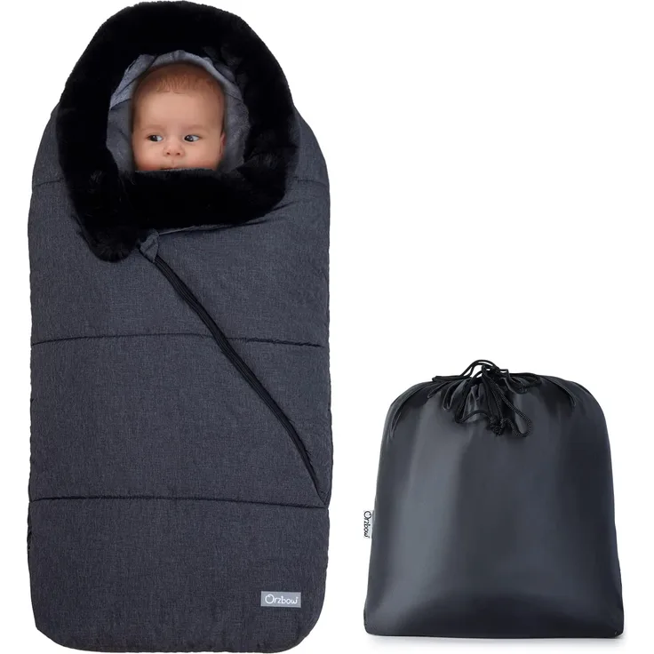 Orzbow Babyfußsack Kinderwagen Winterfußsack Buggy,Baby Schlafsack Babyschale Winter,mit Zwei-Wege-Reißverschluss Waschbar Abnehmbarer Pelzkragen Passend für Alle Kinderwagen (Dark Grau)