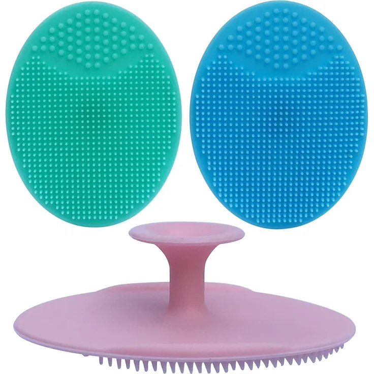 MMSGA - Silikon Baby-Badebürste, Baby-Kopfhaut-Massagebürste, Babybettbürste, Baby-Shampoo-Bürste,manuelle Gesichtsreinigungsbürste für Erwachsene,Peeling-Bürste,ultraweich Silikonpinsel (Blau+Rosa+Grün)