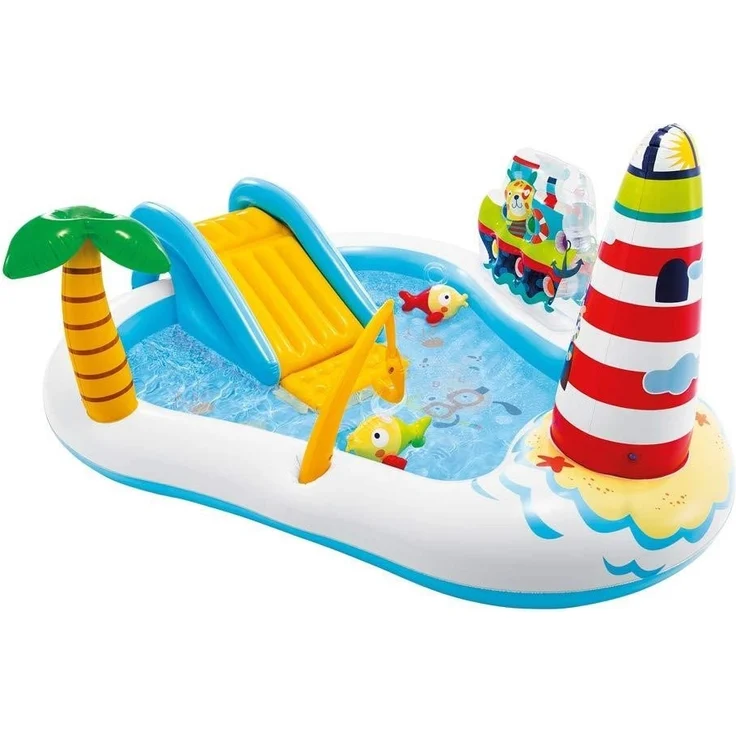 Intex 'Playcenter Fishing Fun' Planschbecken, 218 x 188 x 99 cm, ab 3 Jahren, inkl. Rutsche, Palme, Leuchtturm und Zubehör – Bild 1