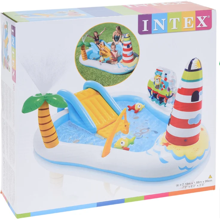 Intex 'Playcenter Fishing Fun' Planschbecken, 218 x 188 x 99 cm, ab 3 Jahren, inkl. Rutsche, Palme, Leuchtturm und Zubehör – Bild 8