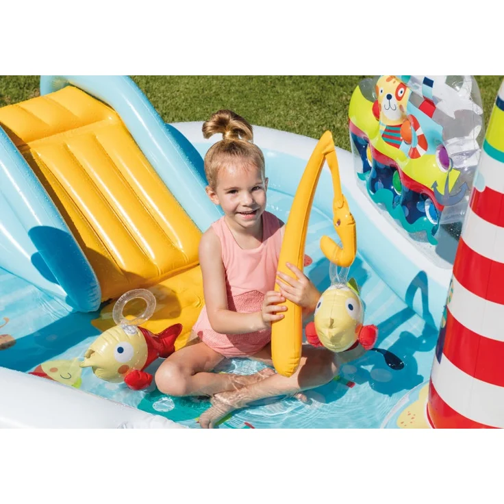 Intex 'Playcenter Fishing Fun' Planschbecken, 218 x 188 x 99 cm, ab 3 Jahren, inkl. Rutsche, Palme, Leuchtturm und Zubehör – Bild 6