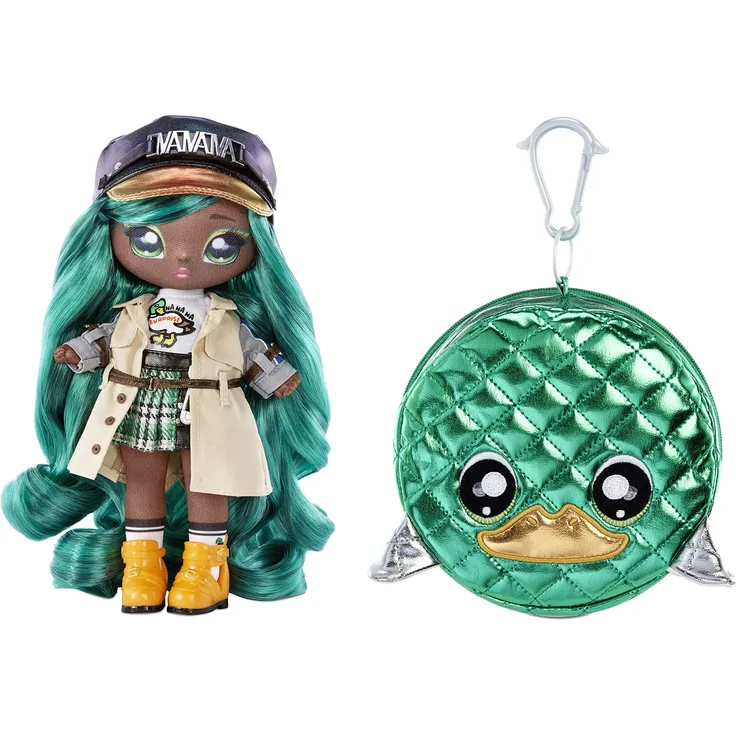 Na Na Na Surprise Glam Serie 2 - MALLORY DUCKINGTON - Von Enten inspirierte, weiche Plüschpuppe mit grünem Haar und Metallic-Tier-Clip-On-Tasche - Zum Sammeln - Tolles Geschenk für Kinder ab 5 Jahren