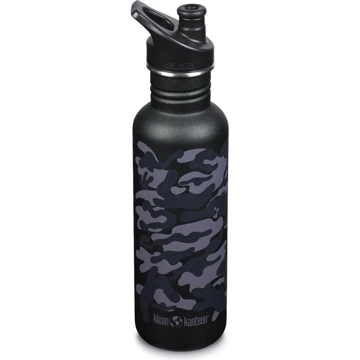 Klean Kanteen Classic Narrow Black Camo - 800ml Edelstahlflasche mit Sport Cap