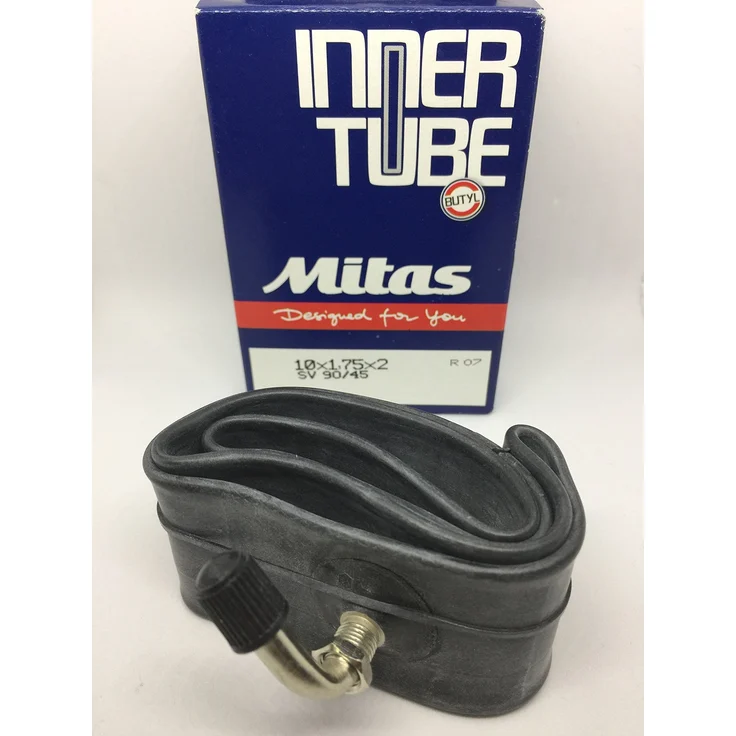 Mitas 1x 10 Zoll Schlauch 90°AV | 10x1. 75x2 | 47-152 abgewinkeltes Auto-/Schrader- Ventil Ersatzschlauch Kinderwagen Buggy Roller – Bild 1