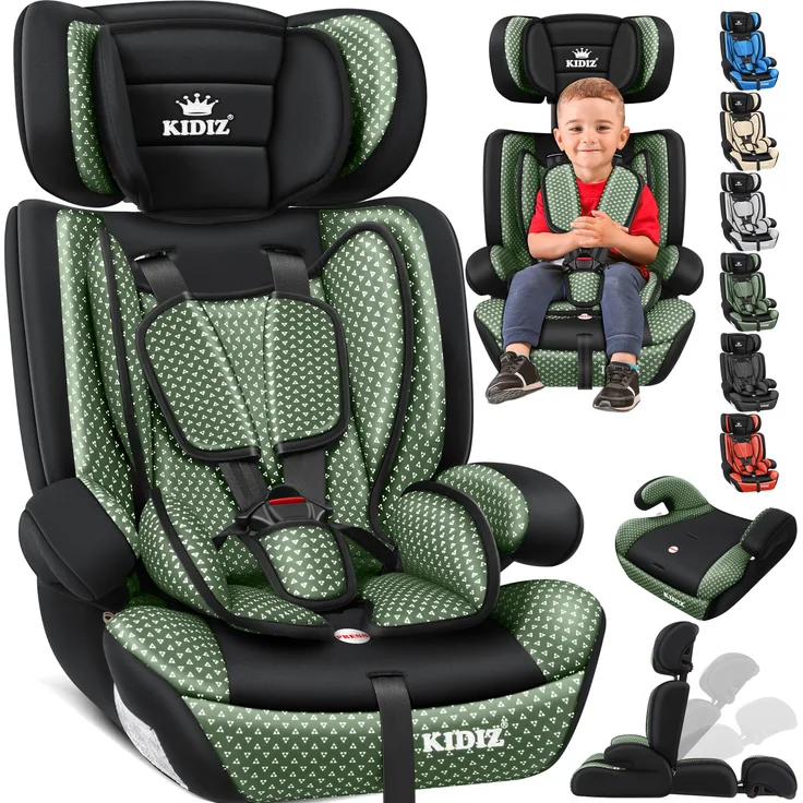 KIDIZ® Autokindersitz 9 kg - 36 kg 1-12 Jahre | Gruppe 1/2 / 3 | universal | zugelassen nach ECE R44/04 | Grün