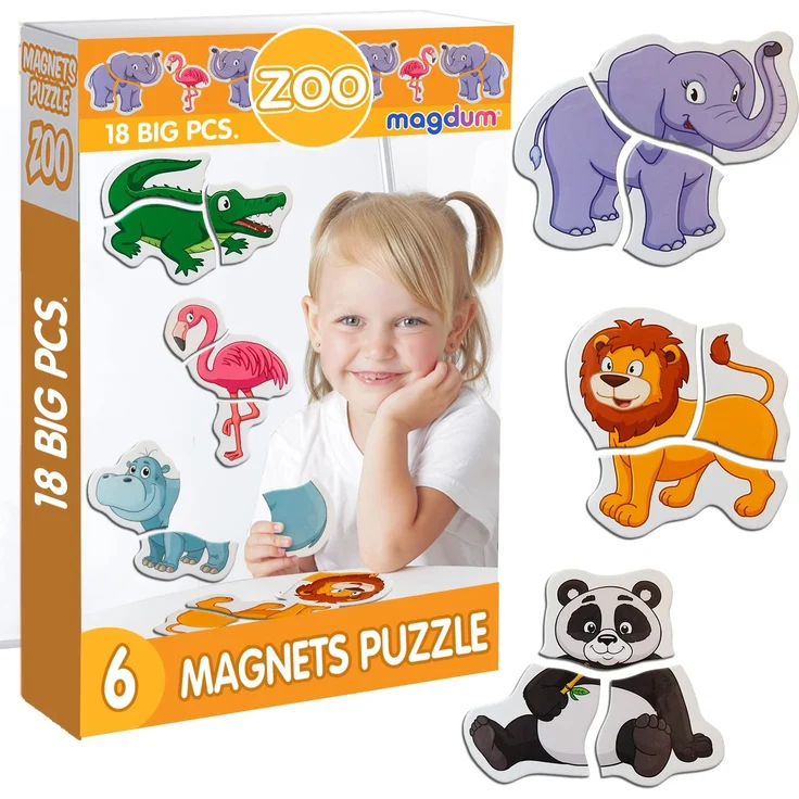 Magdum 6 Zoo Magnete Kinder Puzzle ab 3 Jahren - Magnete Kinder für magnettafel - Magnet Spielzeug Kinder -Magnetische Puzzle 3 Jahre - Spielzeug ab 3 Jahre -Lernspiele ab 3 Jahre -Magnet Puzzle