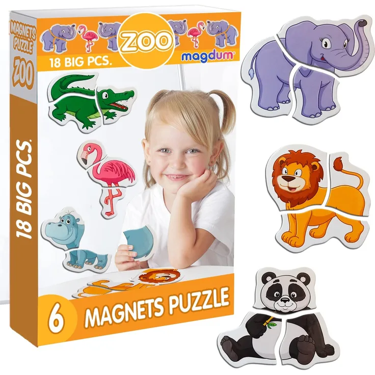 Magdum 6 Zoo Magnete Kinder Puzzle ab 3 Jahren - Magnete Kinder für magnettafel - Magnet Spielzeug Kinder -Magnetische Puzzle 3 Jahre - Spielzeug ab 3 Jahre -Lernspiele ab 3 Jahre -Magnet Puzzle
