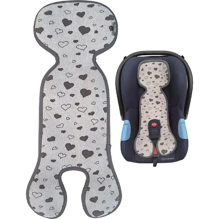 HECKBO Baby Sitzauflage Sommer Antischwitz für Kinderwagen - Babyschale Schale Buggy und Autositz für Baby Kinder Matte - universal - Mädchen Jungen - neutral grau mit Herzen