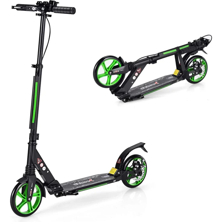 COSTWAY Kickscooter mit Klingel und Ständer, Scooter Roller höhenverstellbar, Tretroller klappbar, Cityroller bis 100kg belastbar, Scooter inkl. Traggurt, für Kinder und Erwachense – Bild 1