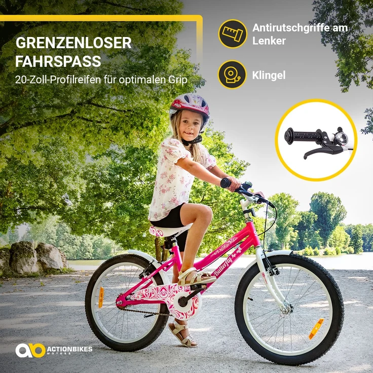 Kinderfahrrad Butterfly 20 Zoll Kinder Mädchen Fahrrad pink mit Fahrradständer (Pink/Weiß) – Bild 11