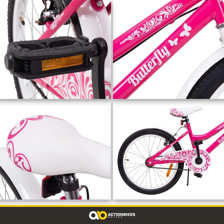 Kinderfahrrad Butterfly 20 Zoll Kinder Mädchen Fahrrad pink mit Fahrradständer (Pink/Weiß) – Bild 10