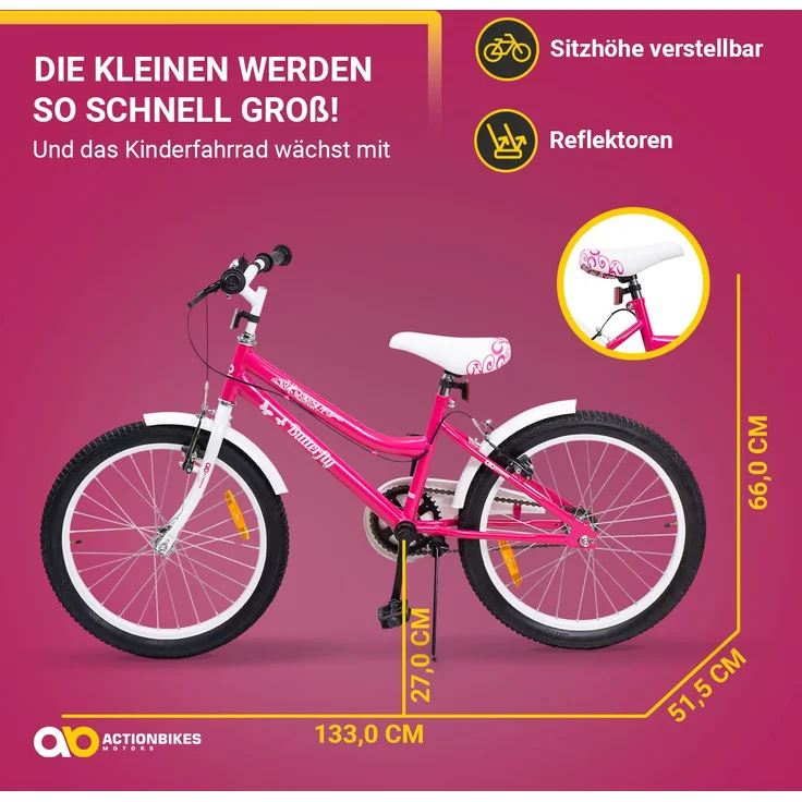 Kinderfahrrad Butterfly 20 Zoll Kinder Mädchen Fahrrad pink mit Fahrradständer (Pink/Weiß) – Bild 4