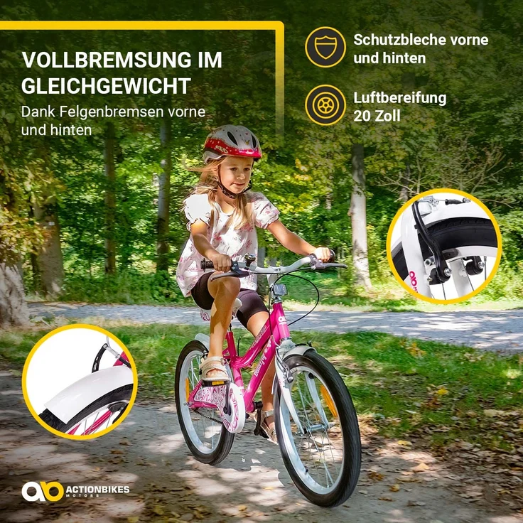 Kinderfahrrad Butterfly 20 Zoll Kinder Mädchen Fahrrad pink mit Fahrradständer (Pink/Weiß) – Bild 6