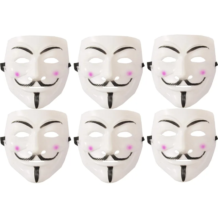 Ciao 30369. 6 Pack of 6 Anonymous Vendetta Guy Fawkes Mask, Mehrfarbig, Einheitsgröße