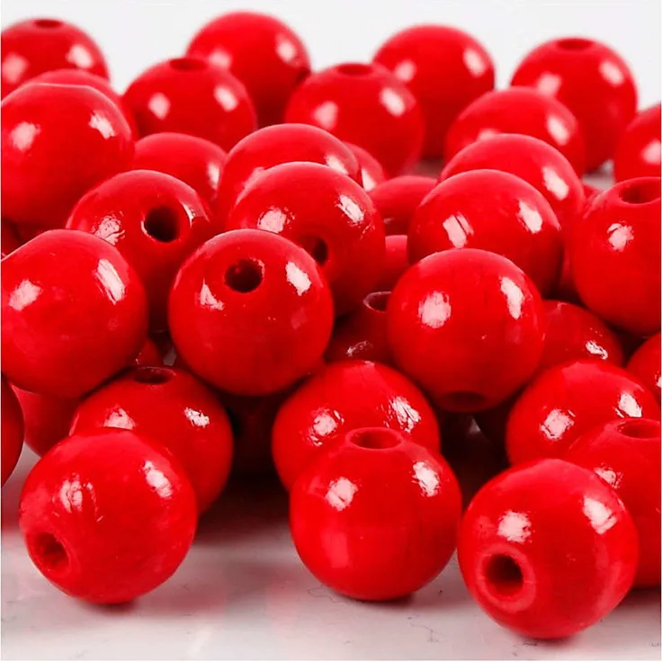 Holzperlen, D: 12 mm, Lochgröße 3 mm, Rot, 22g, ca. 40 Stück