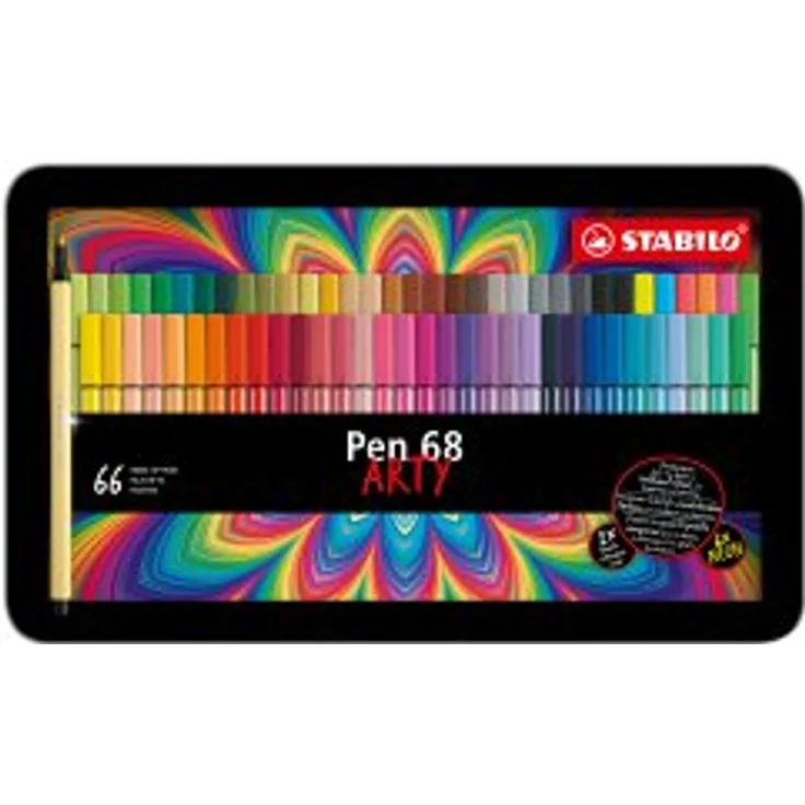 Premium-Filzstift - STABILO Pen 68 - ARTY - 66er Metalletui - mit 65 verschiedenen Farben