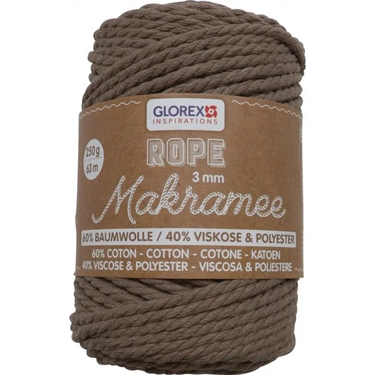 Glorex Makramee-Rope 3 mm hellbraun 250 g gedreht