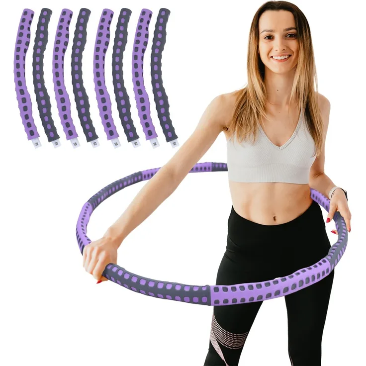 Hula Hoop Fitness Reifen Edelstahl 8 Teile gepolstert befüllbar Grau Lila