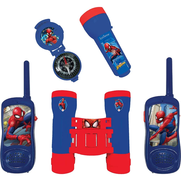 Lexibook Spider-Man - Set für Abenteuer, Walkie-Talkies 120m, Fernglas, Kompass, Taschenlampe, Rot/Blau, RPTW12SP