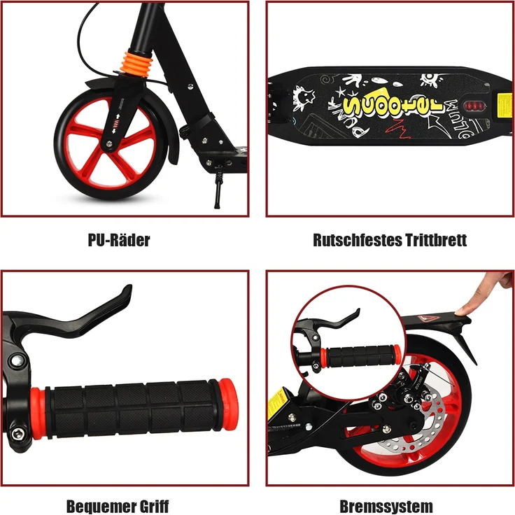 COSTWAY Kickscooter mit Klingel & Traggurt, Scooter höhenverstellbar, Cityroller bis 100kg belastbar, klappbar – Bild 5