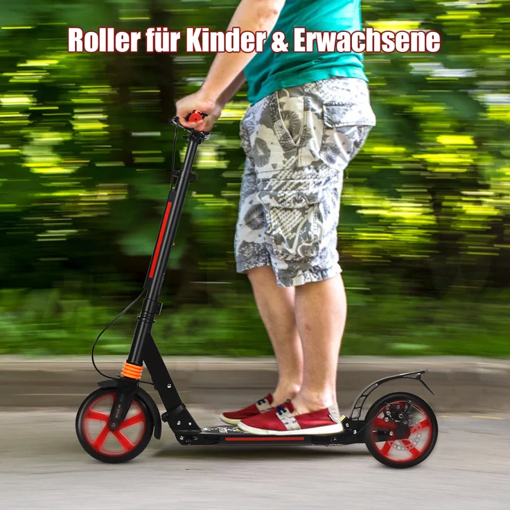 COSTWAY Kickscooter mit Klingel & Traggurt, Scooter höhenverstellbar, Cityroller bis 100kg belastbar, klappbar – Bild 2