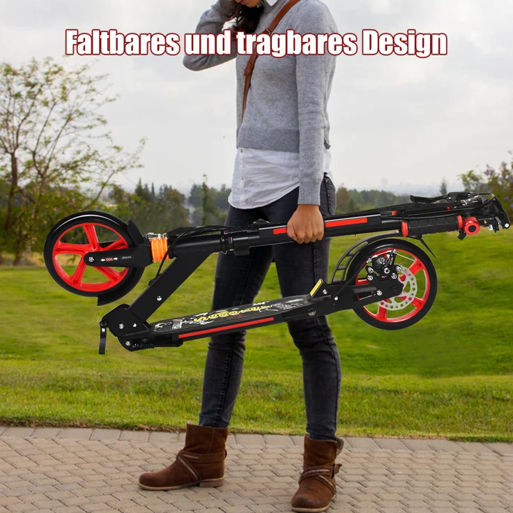 COSTWAY Kickscooter mit Klingel & Traggurt, Scooter höhenverstellbar, Cityroller bis 100kg belastbar, klappbar – Bild 4