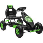 HOMCOM Gokart, Kinderfahrzeug mit verstellbarem Sitz, Tretauto mit Gummireifen, Pedal und Handbremse, Kettcar für Kinder ab 5 Jahren, Outdoor, Grün+Schwarz