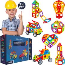 Bild für Limmys Magnetische Bausteine – Magnetspielzeug ab 3 Jahre für Jungen und Mädchen – Pädagogisches Naturwissenschaftliches Spielzeug 74-teilig mit Ideenheft
