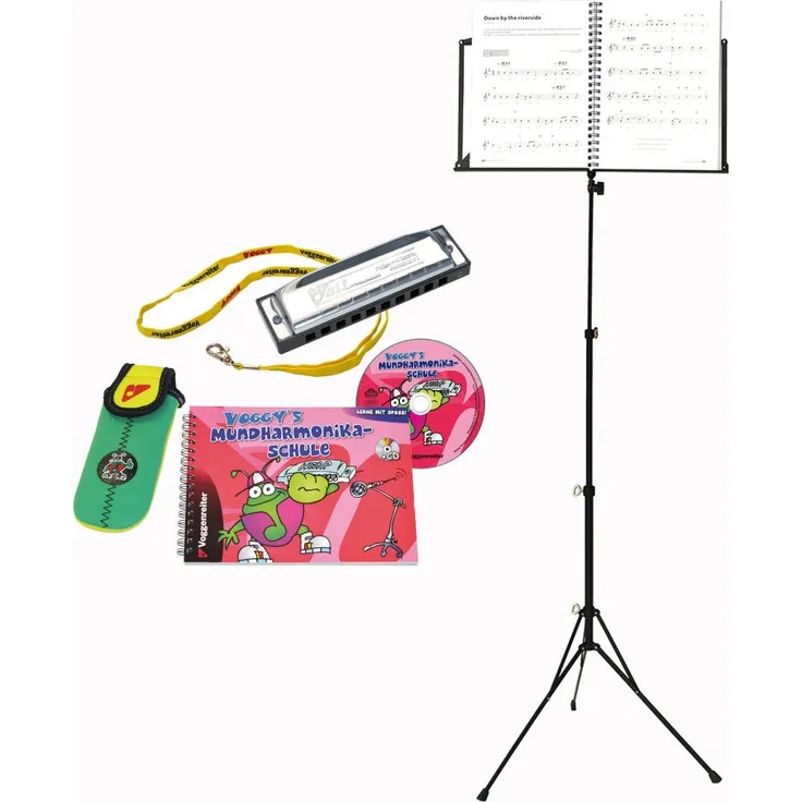 Voggenreiter Mundharmonika Set, 4-tlg, Notenständer NS-100, Musik Instrument, Notenpult