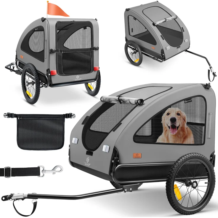 KESSER® Hundeanhänger Boxer 2-in-1 Fahrradanhänger, ca. 250L Volumen, Inkl. Fahne und Tasche, Klappbar SmartSpace Concept, maximale Belastbarkeit: 45kg, Grau / Schwarz – Bild 1