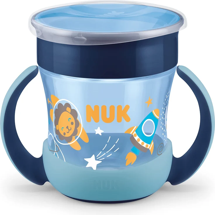 NUK Mini Magic Cup Trinklernbecher mit Leuchteffekt | 6+ Monate | 160 ml | auslaufsicherer 360°-Trinkrand | ergonomische Griffe | BPA-frei | Löwe (blau) – Bild 2