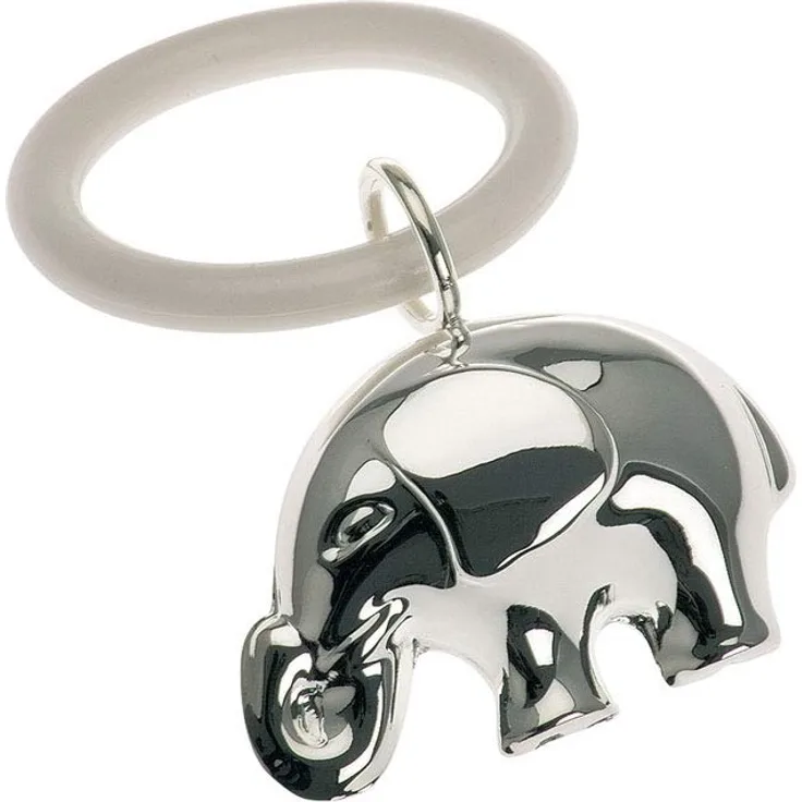 Babyrassel Elefant am Beissring Versilbert