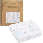 Navaris Bambus Baby Mullwindel Set - 4x Mulltuch zum Stillen Pucken Wickeln - 80x80cm Pucktuch Spucktuch Stilltuch umweltfreundlich - weiß blau