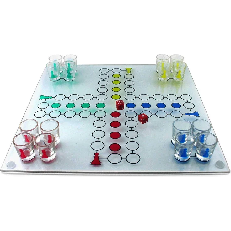 GOODS+GADGETS Drinking Ludo Spiel Partyspiel für Erwachsene Würfel & 16 Shotgläser lustiges Trinkspiel
