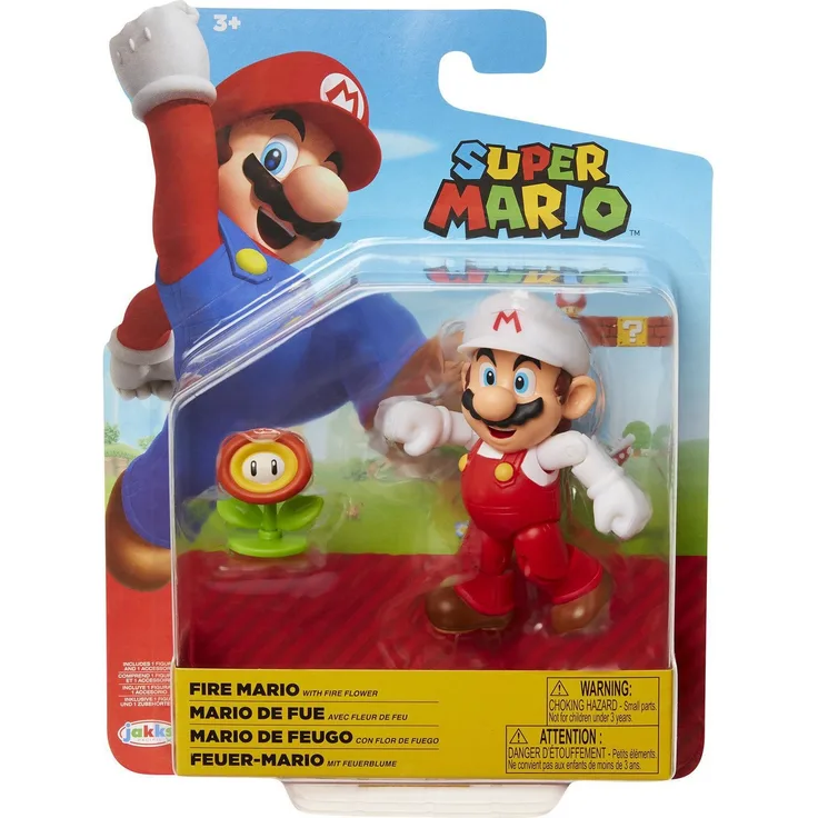 Jakks 86739 Super Mario Figur Feuer-Mario mit Feuerblume 10 cm Wave 25