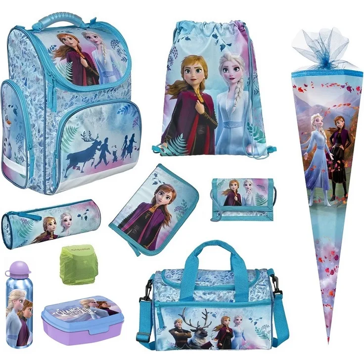 Mädchen Schulranzen 1. Klasse Tornister DISNEY EISKÖNIGIN 10-teiliges Set mit Sporttasche und Schultüte 85cm