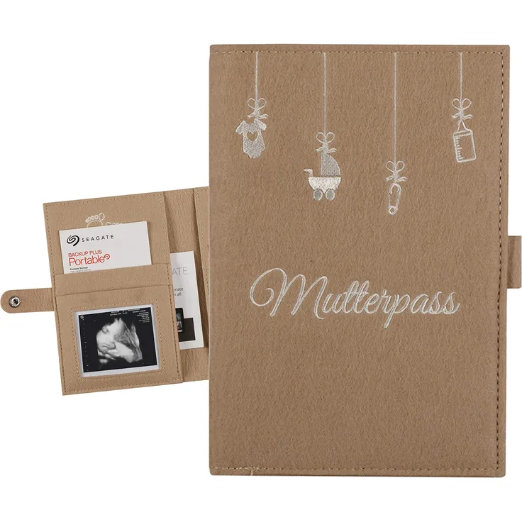 Mutterpasshülle aus Filz - Mutterpasstasche - Mutterpassorganizer mit vielen Taschen für Ultraschallbilder Mutterpass Krankenkassenkarte | Geschenk für Schwangere (Beige)