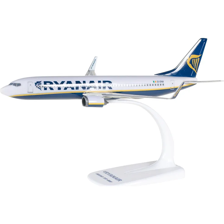 herpa 609395 – Boeing 737-800, Ryanair Passagierflugzeug, Wings, Modell Flugzeug mit Standfuß, Flieger, Modellbau, Miniaturmodelle, Sammlerstück, Kunststoff, Snap Fit - Maßstab 1:200
