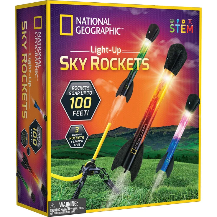 National Geographic Spielzeugrakete - LED-Raketenwerfer für Kinder, draufspringen und los geht’s, luftbetrieben, Schaumstoff-Raketen fliegen bis zu 30,5 Meter, tolles Kinderspielzeug für draußen