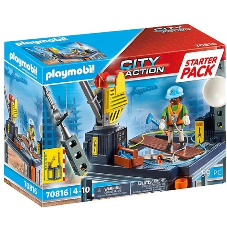 PLAYMOBIL City Action 70816 Starter Pack 'Baustelle mit Seilwinde', 59 Teile, ab 4 Jahren