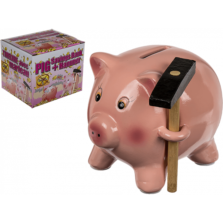 Spardose, Schwein mit Hammer, ca. 15 cm