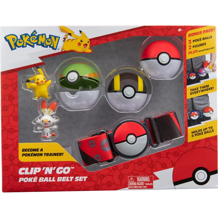 Pokemon Clip 'n' Go Poke Ball Belt Set (Ultra Ball, Poke Ball, Nest Ball, Scorbunny, Pikachu, Red Belt) PKW2857