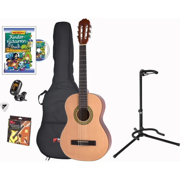 Voggenreiter Kindergitarren-Set, 7-tlg, Gitarre 3/4, Volt Gitarrenständer GS-100, Kinder Akustikgitarre