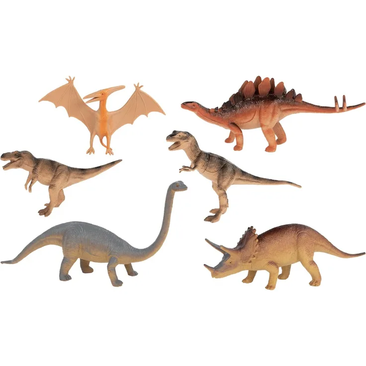 Idena 40221 - Spielfiguren Set mit 6 ca. 15 cm großen Dinosauriern, Kinder-Spielzeug ab 3 Jahre für Spielspaß in der Badewanne, dem Sandkasten und Kinderzimmer