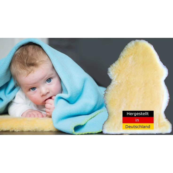 Baby Lammfell LANABEST. Premium Qualität, fabrikfrisch, schadstoffarm. Medizinische Gerbung, 30°C waschbar. Öko-Tex. Deutsches Merino Schaffell. Als Babyfell oder für den Kinderwagen. Geschenkqualität. Länge ca. 70 cm