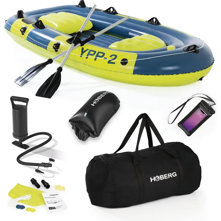 Hoberg Schlauchboot 2-Sitzer - inkl. 2 Paddel & Pumpe - YPP-2 - 252 cm x 125 cm - bis 265kg - Blau/Gelb