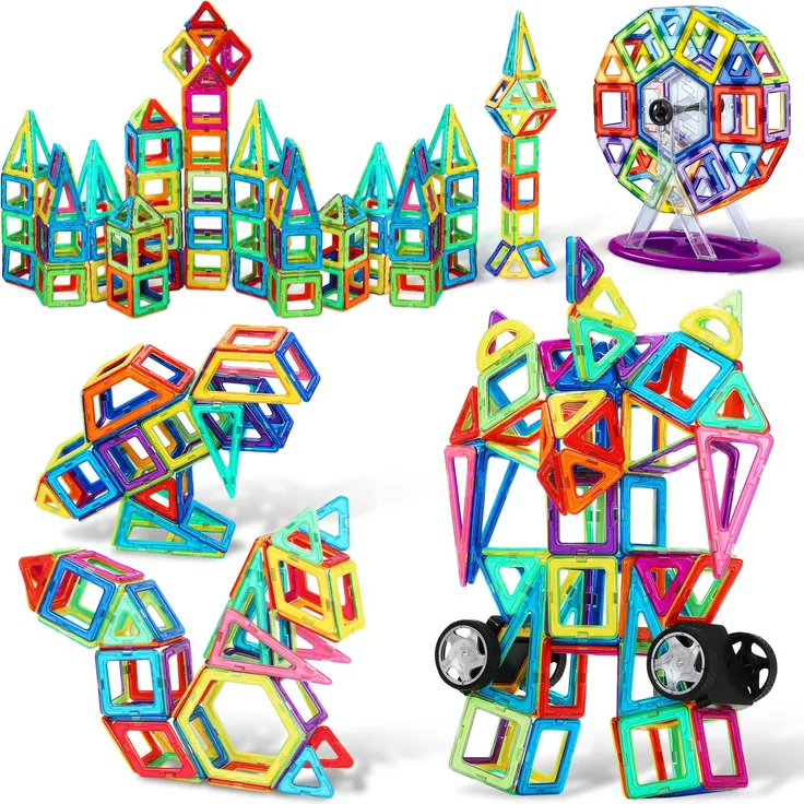 COOLJOY Magnetische Bausteine, 117 Stück Magnet Baustein, Pädagogische Bauklötze Spielzeug für Kinder, 3D Grafiken Konstruktion Blöcke / Auto Spielzeug / Roboter / Animal / Ferris Wheel