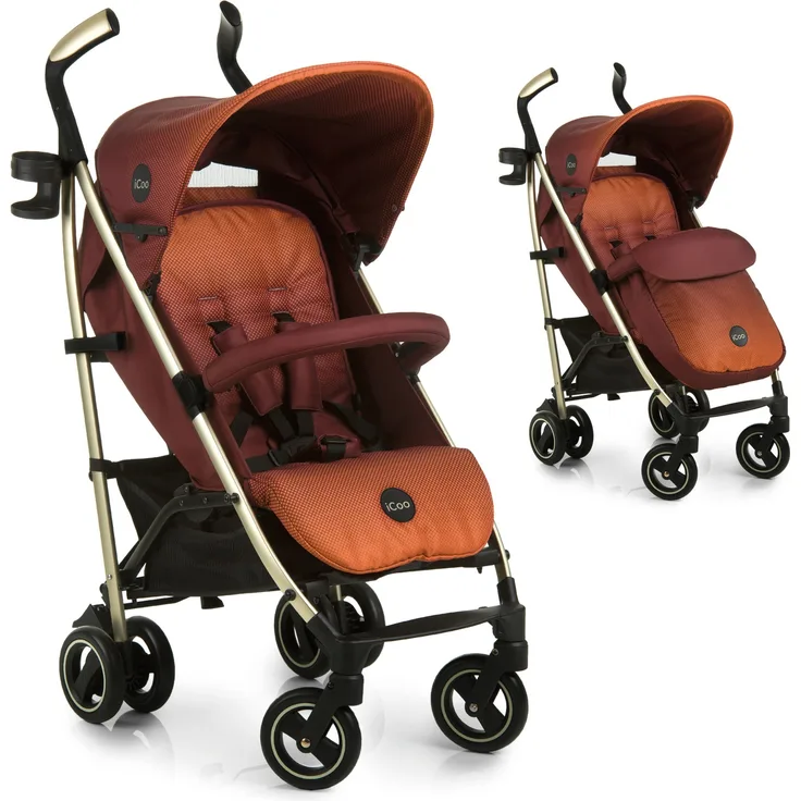 iCOO Pace hochwertiger Buggy bis 25 kg mit Liegefunktion ab Geburt, flach zusammenklappbar, leicht - aus Aluminium, Getränkehalter, großer Korb - Rot