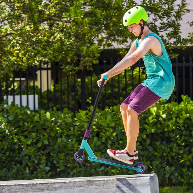 ArtSport 24632 'Stunt Scooter Retro Purple', ab 6 Jahren, 360° Lenker, 100 mm Alu Räder, max. belastbar bis 100 kg, blau/lila – Bild 9